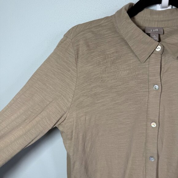 J.Jill Womens Brown Button Down Cotton Tunic Top Size SP Neutral Minimalist - Picture 7 of 12